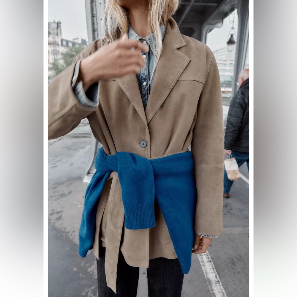 Zara 100% Leather Belted Jacket NWT